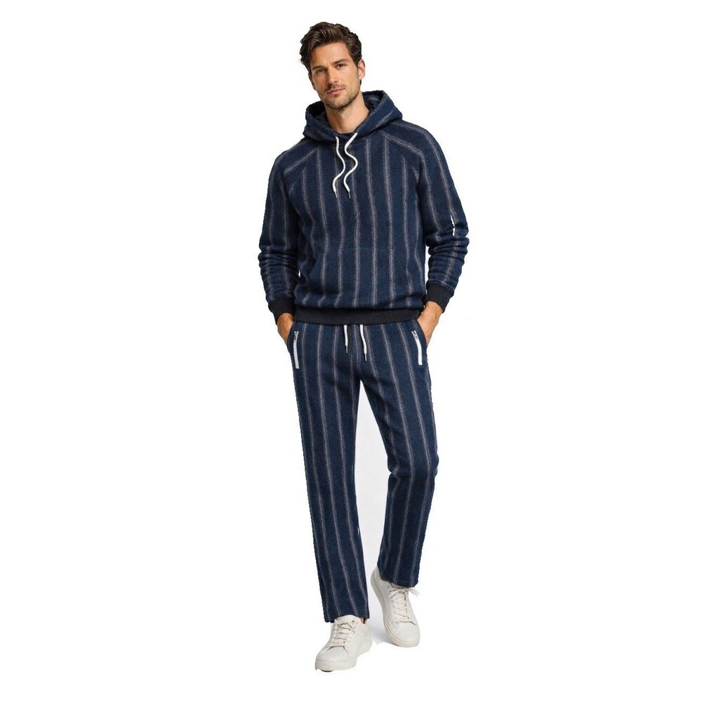 NEW Todd Snyder Mens XXL Navy Boucle Wool Vertical Stripe Hoodie & Pant Set $665